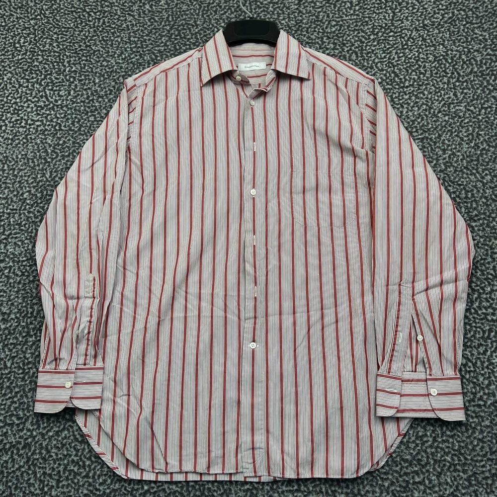 Ermenegildo Zegna Mens Dress Shirt 16.5 42 Regular Fit Striped Red White Cotton